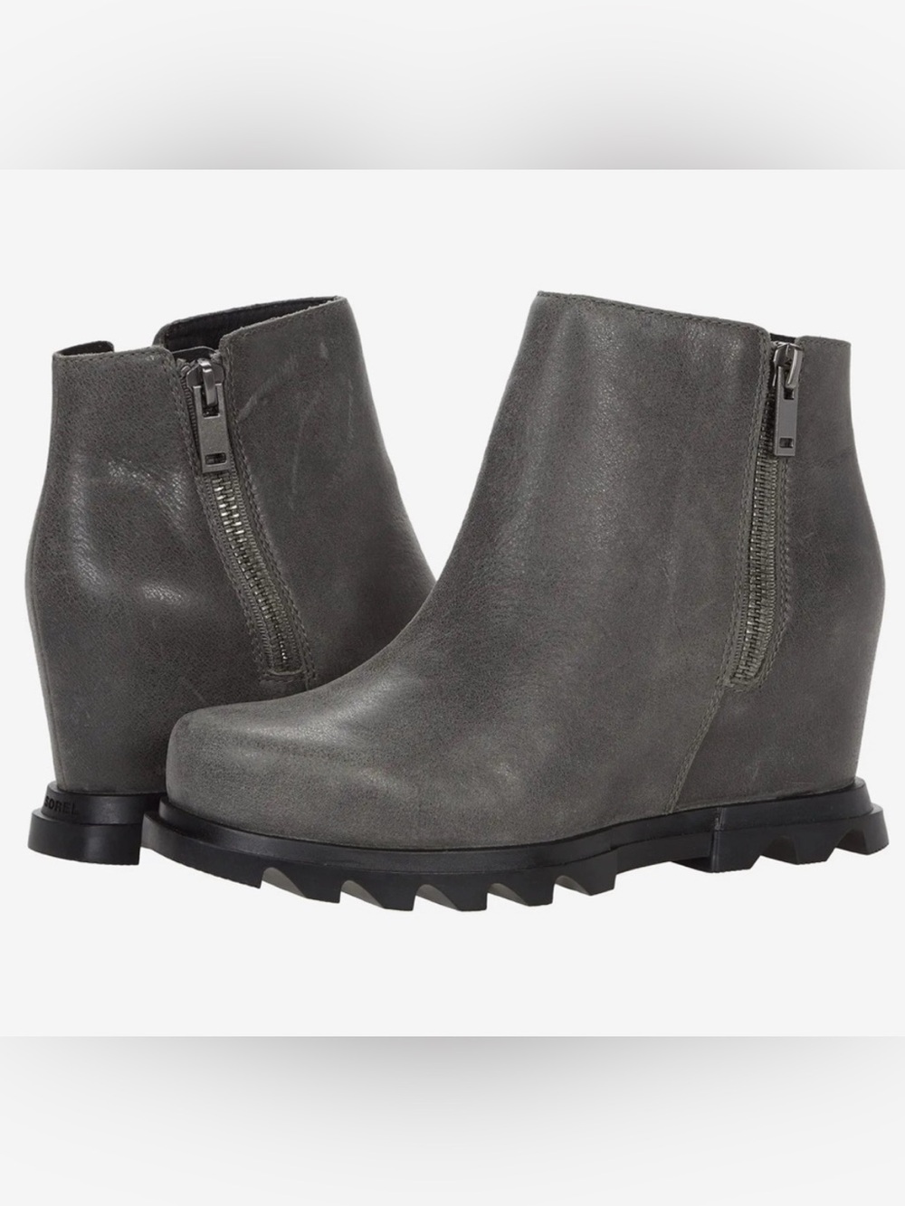 Sorel Women's Joan of Arctic Wedge III Zip Boot in the "Quarry/Black" color-way